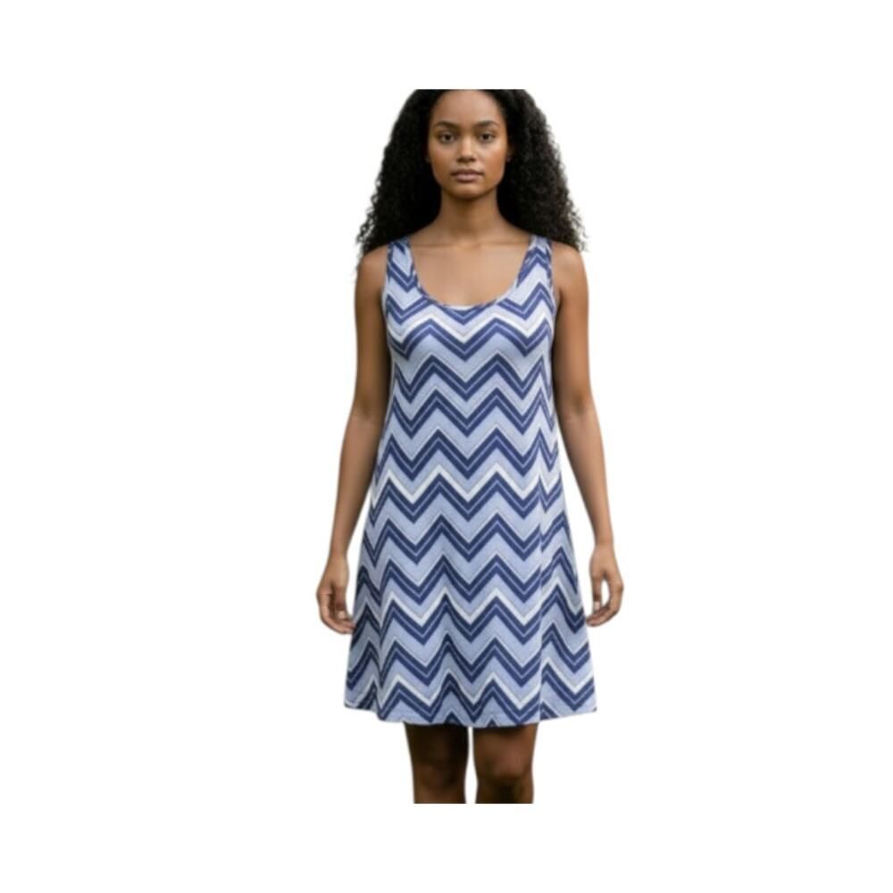 AMERICAN CROWN RED, WHITE, & BLUE CHEVERON PRINT DRESS SZ.OS EUC.